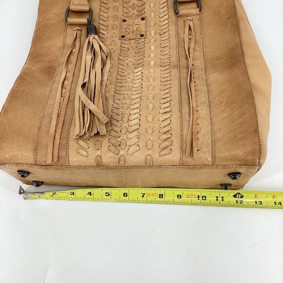 STS Ranch Large Bovine Leather Cowhide Satchel Tote Tassel Brown Double Handle - Picture 5 of 12